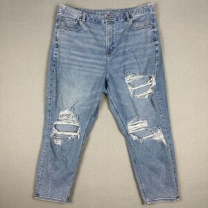 American Eagle Womens Size 20 Short Distressed Curvy Mom Jean Stretch Blue Denim